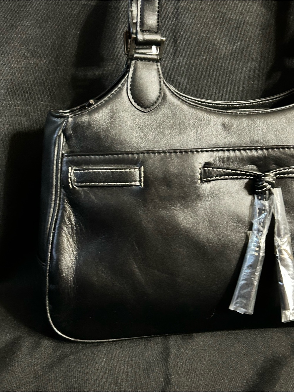 Charter Club Women’s Classic Black Leather Tote Bow Accent NWT - Picture 4 of 14
